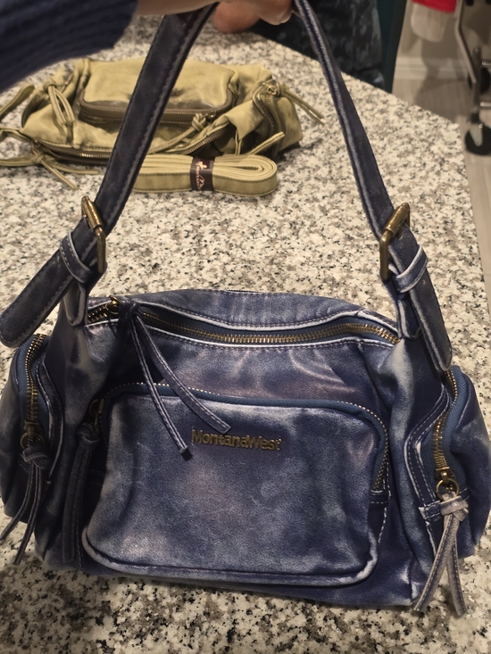Montana West Handbags - Montana West Distressed Navy Blue Shoulder Bag with Gold Hardware